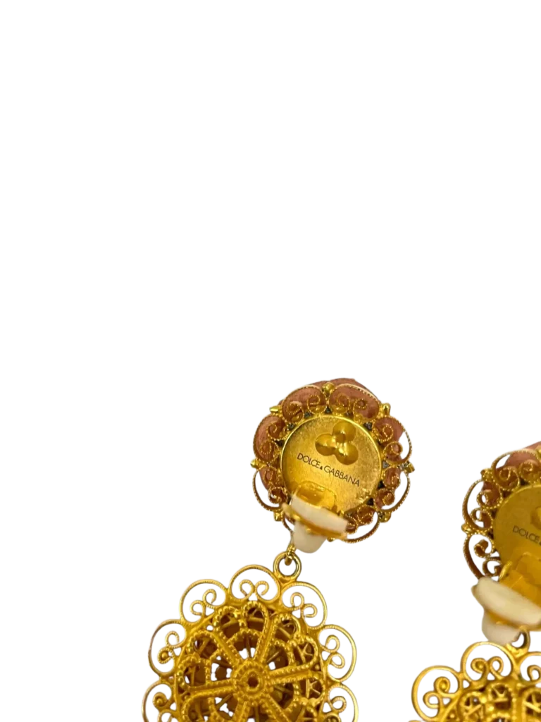 Brass clip-on earrings with leather rose, photo 4 of 4