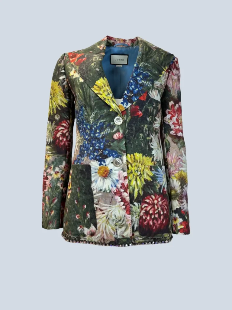 Blazer Garden in misto lana jacquard floreale e cristalli, 38.