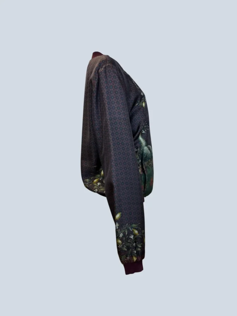 Silk peacock print bomber jacket, 52., photo 2 of 5