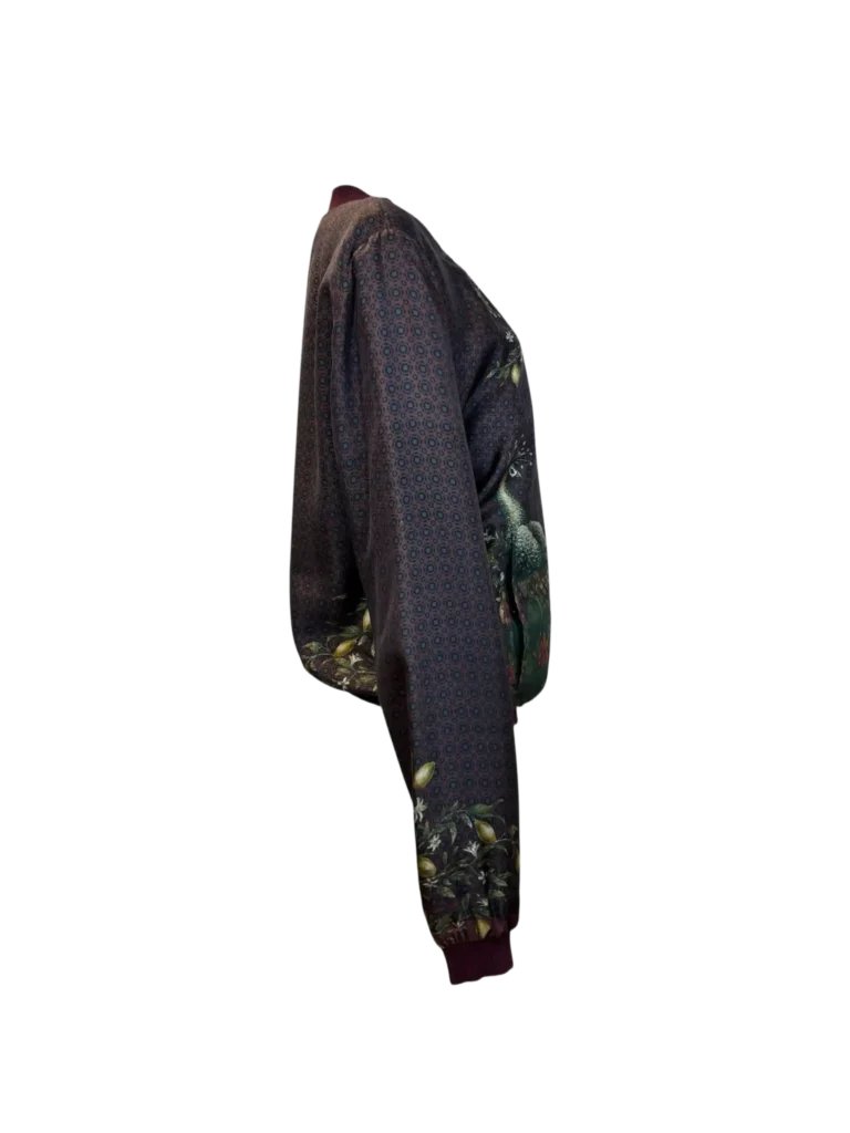 Silk peacock print bomber jacket, 52., photo 2 of 5