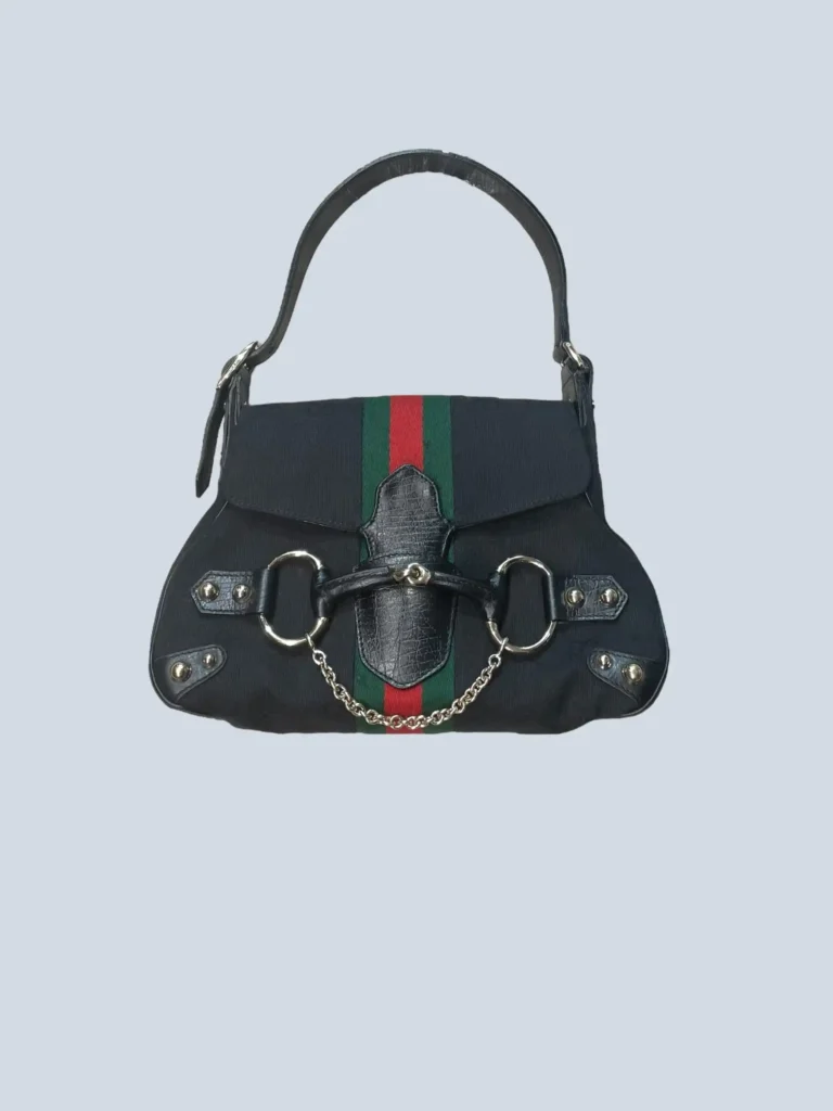 Horsebit Monogram canvas and leather shoulder bag.