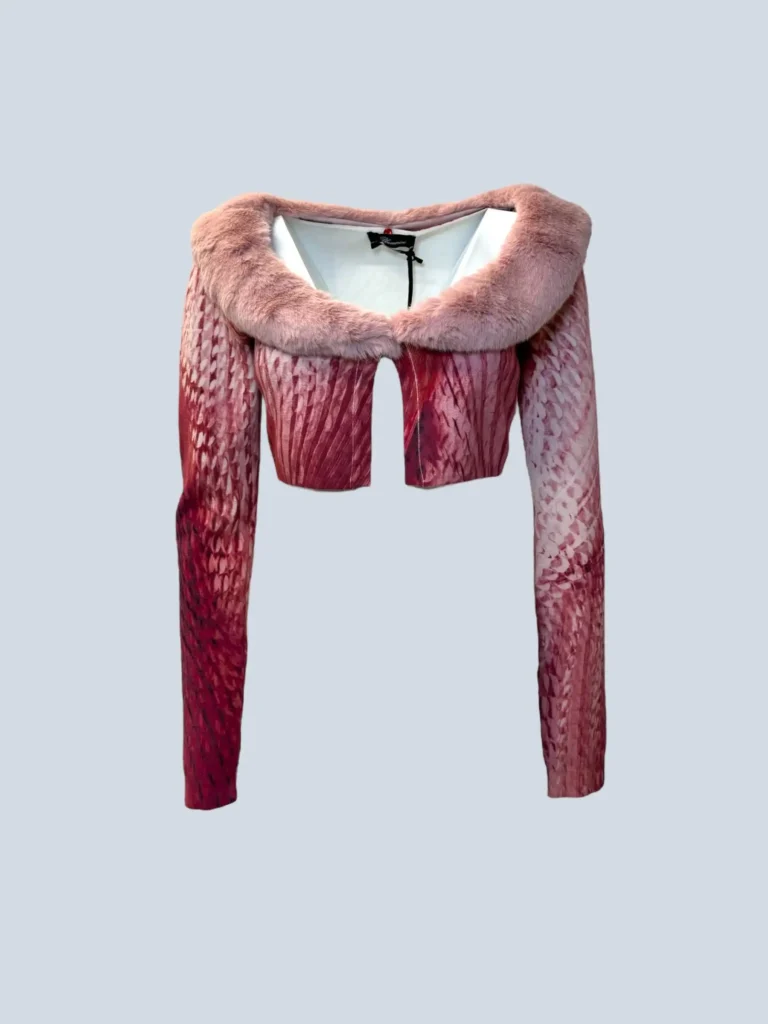 Cardigan corto fantasia con collo eco-pelliccia, S.