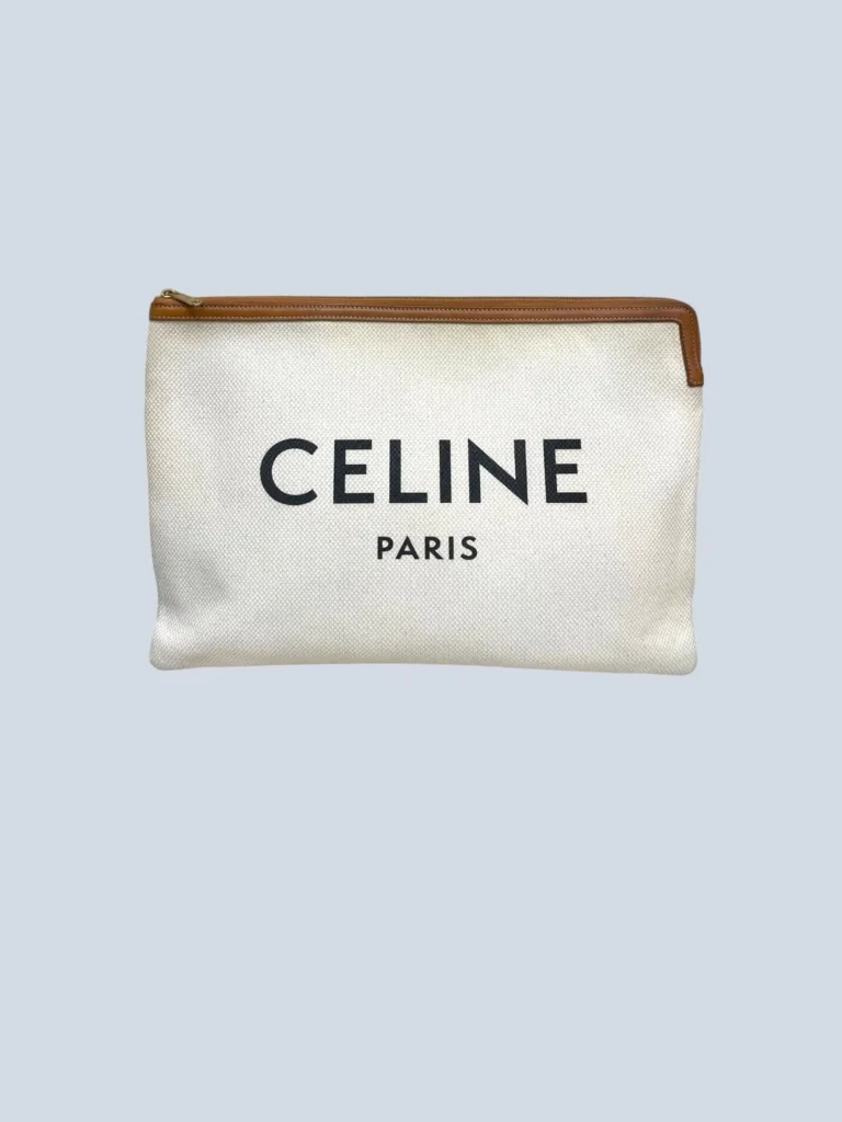 Pochette in canvas e pelle con logo.