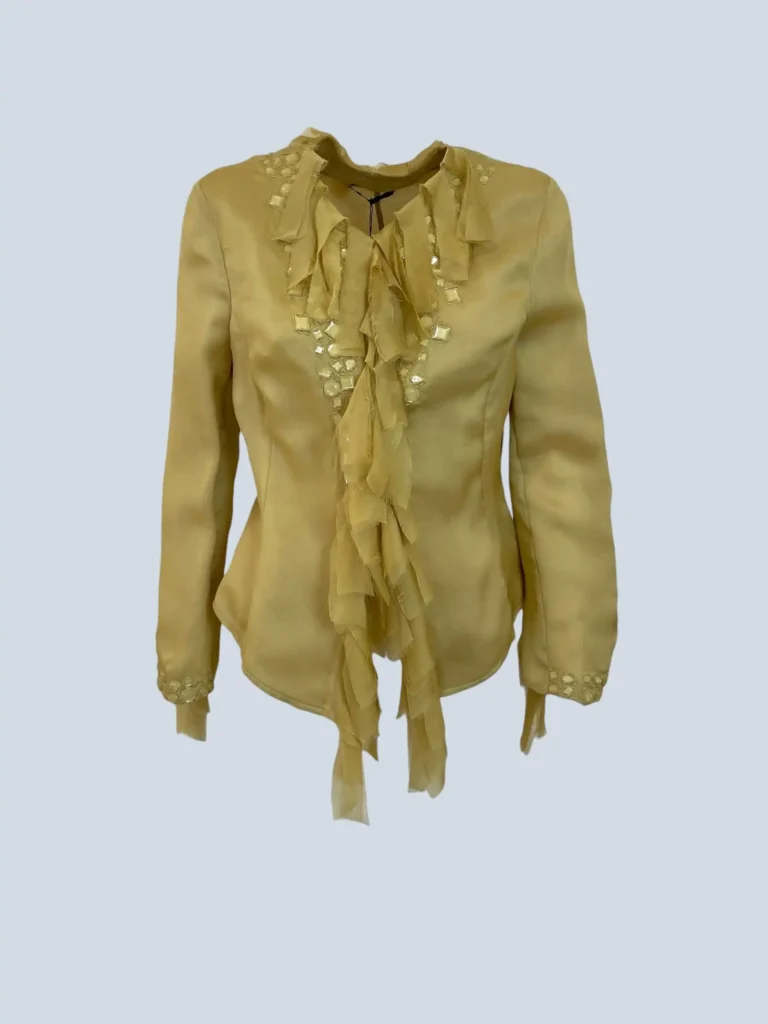 Blazer in seta con volant e applicazioni, 44.