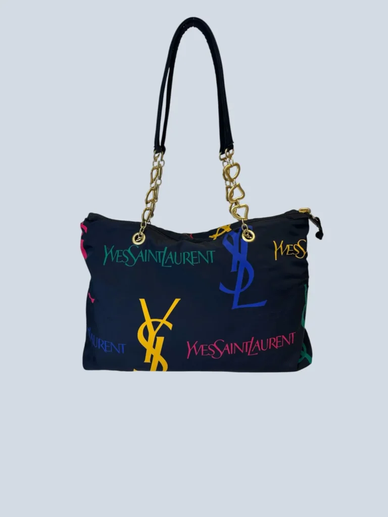 Borsa a spalla reversibile in nylon con logo all over.