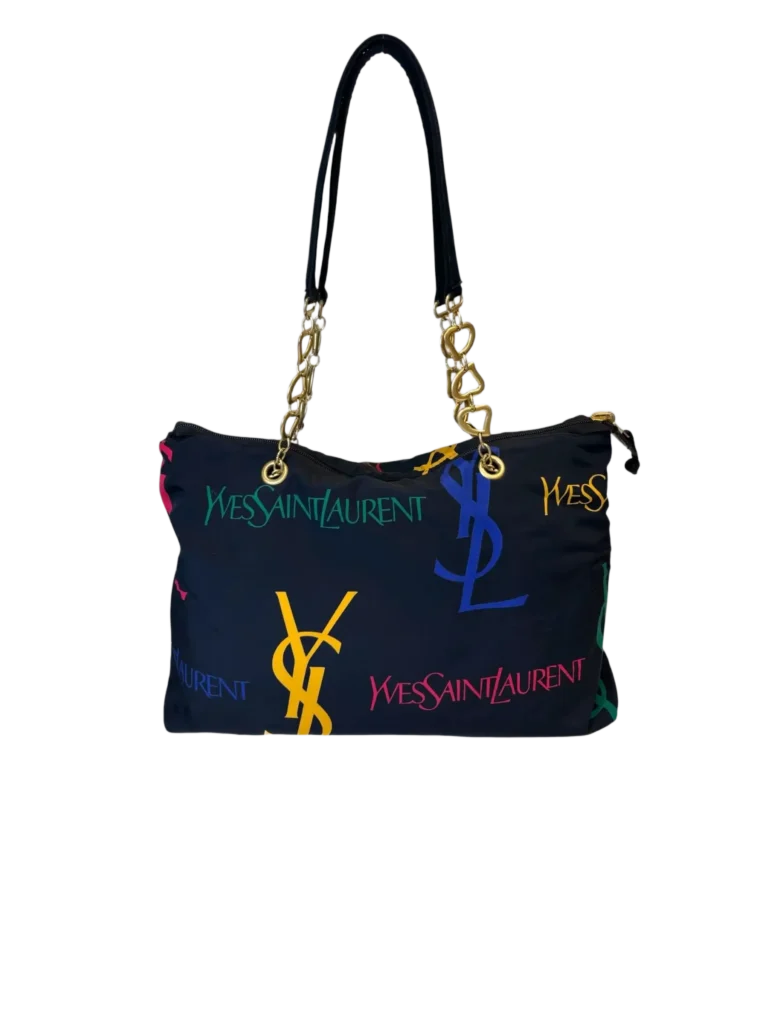Borsa a spalla reversibile in nylon con logo all over.