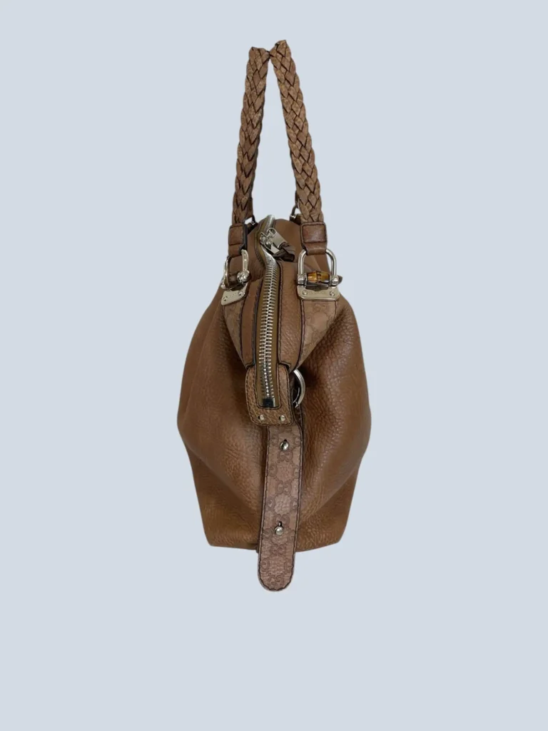 Borsa tote in pelle martellata con dettagli bamboo., foto 3 di 16