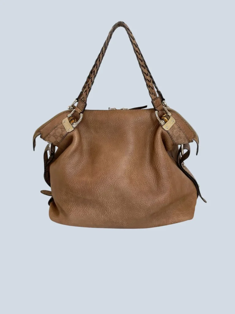 Borsa tote in pelle martellata con dettagli bamboo., foto 4 di 16