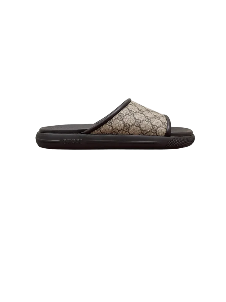 Persuit Monogram canvas and rubber slides, 12.
