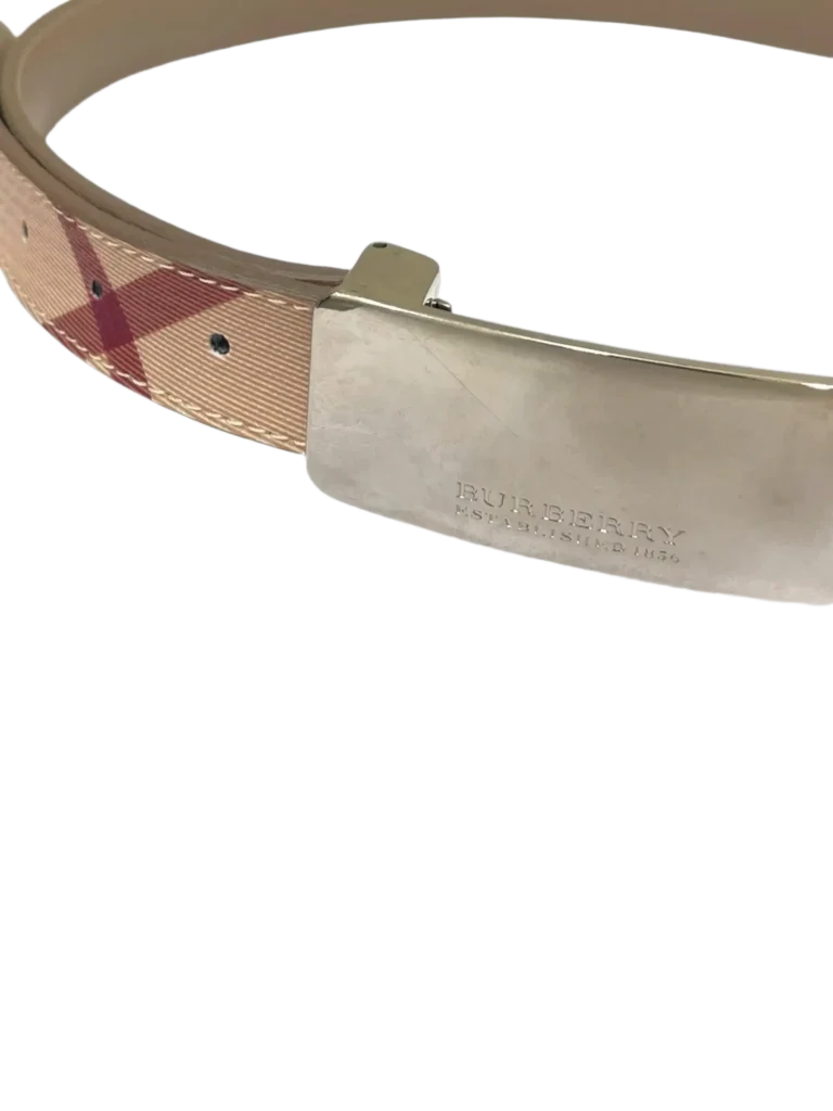 Check coated canvas and leather belt, 100., photo 3 of 4