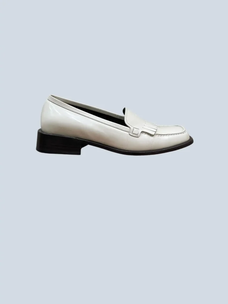 Brushed leather fringed loafers, 38.
