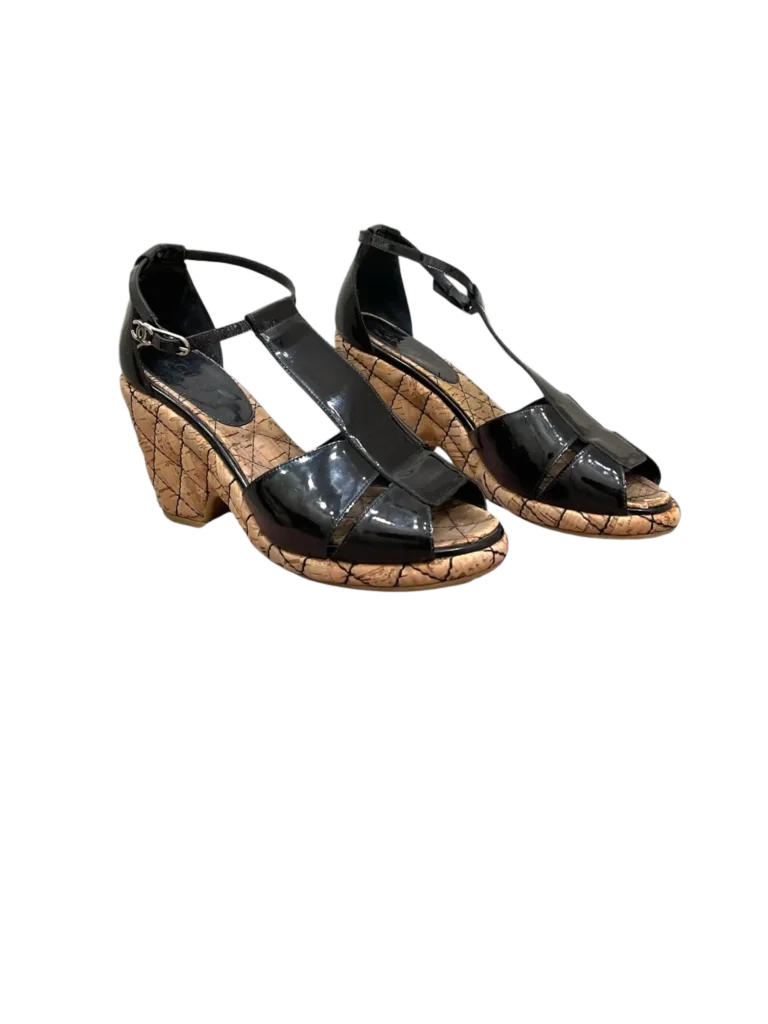 Patent and cork wedge sandals, 37., photo 2 of 7
