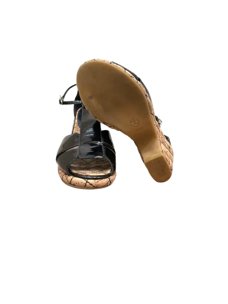 Patent and cork wedge sandals, 37., photo 5 of 7