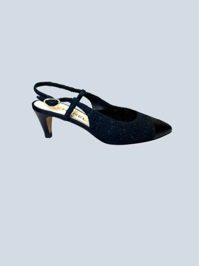 Slingback lanetta crochet con punta in pelle logo, 38,5.
