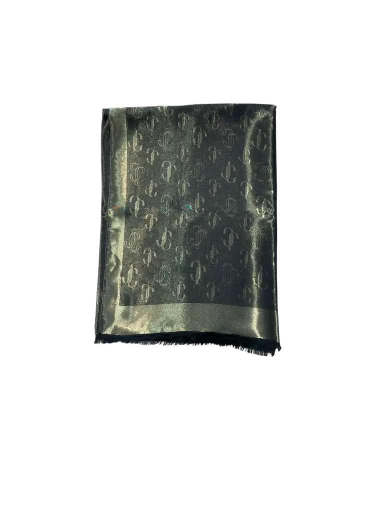 Silk and lurex stole with all-over JC logo.