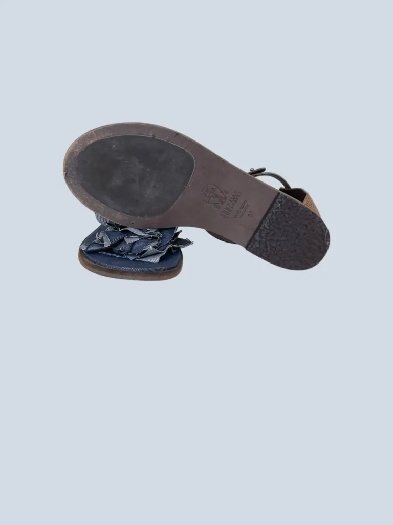 Sandali flat in pelle e denim, 37., foto 5 di 6