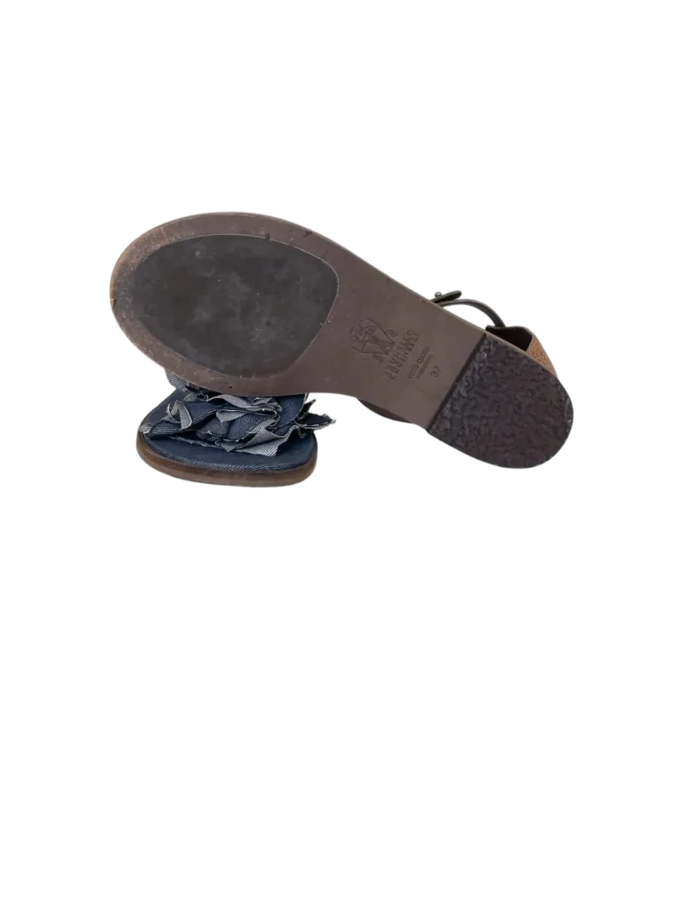Sandali flat in pelle e denim, 37., foto 5 di 6