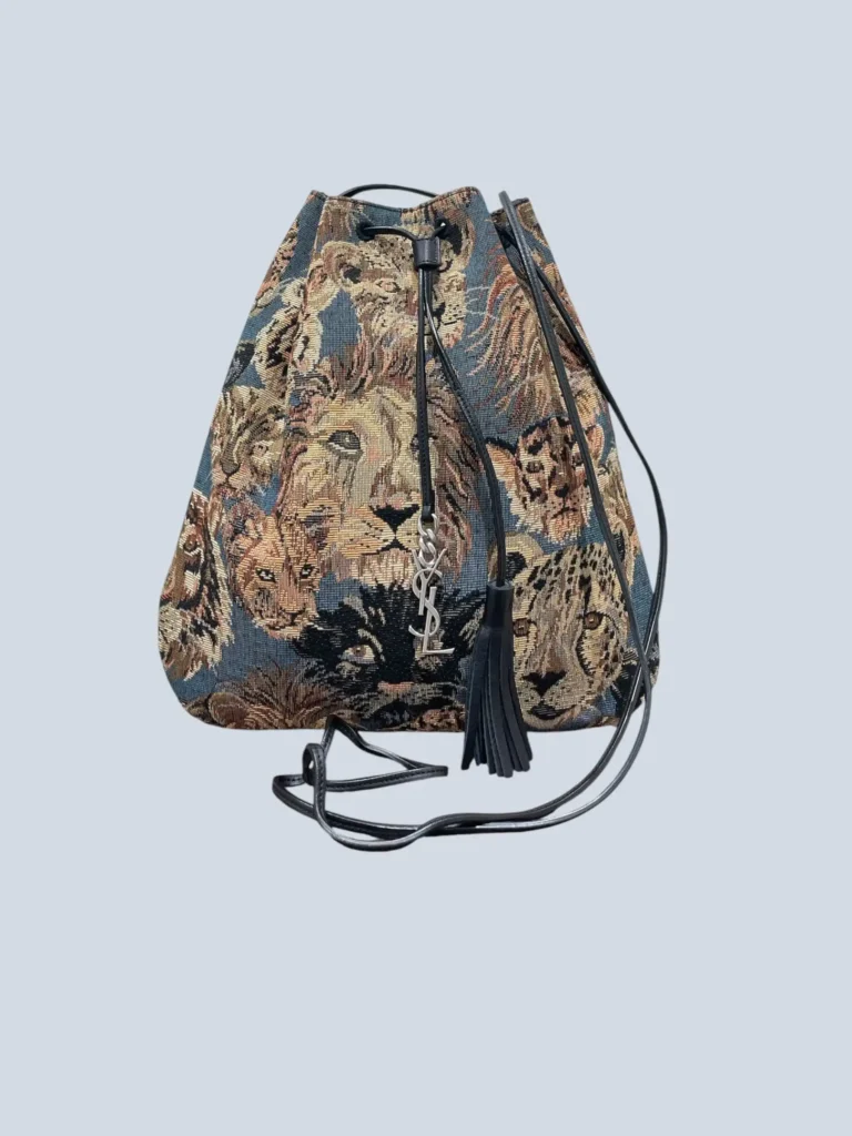 Borsa a secchiello Emmanuelle in tessuto jacquard Jungle.