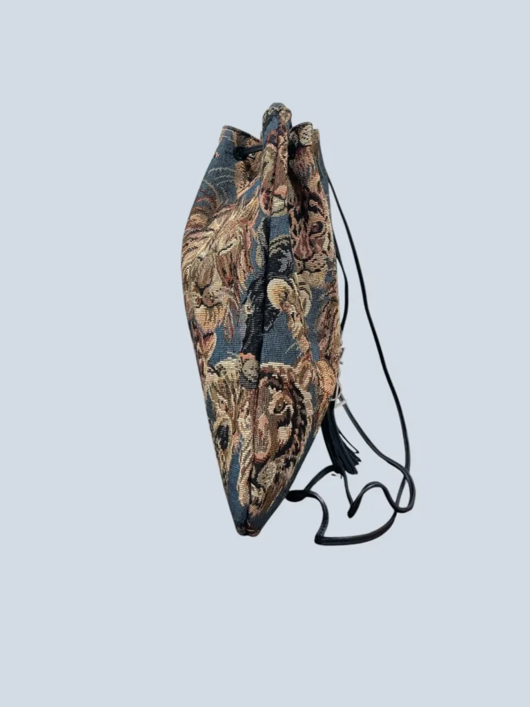 Borsa a secchiello Emmanuelle in tessuto jacquard Jungle., foto 3 di 10