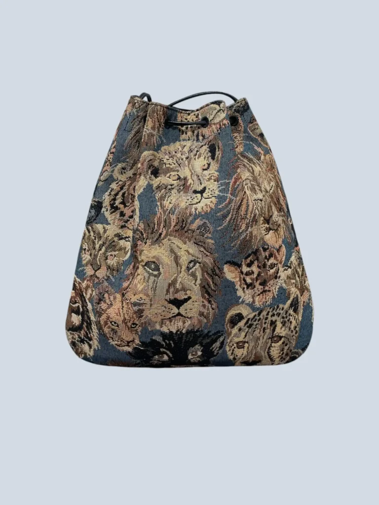 Borsa a secchiello Emmanuelle in tessuto jacquard Jungle., foto 4 di 10