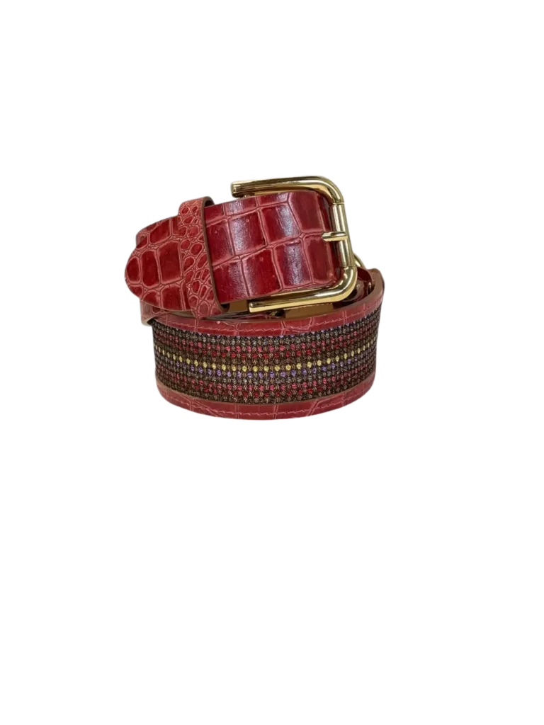 Croc-embossed leather and lurex belt, 85., photo 2 of 7