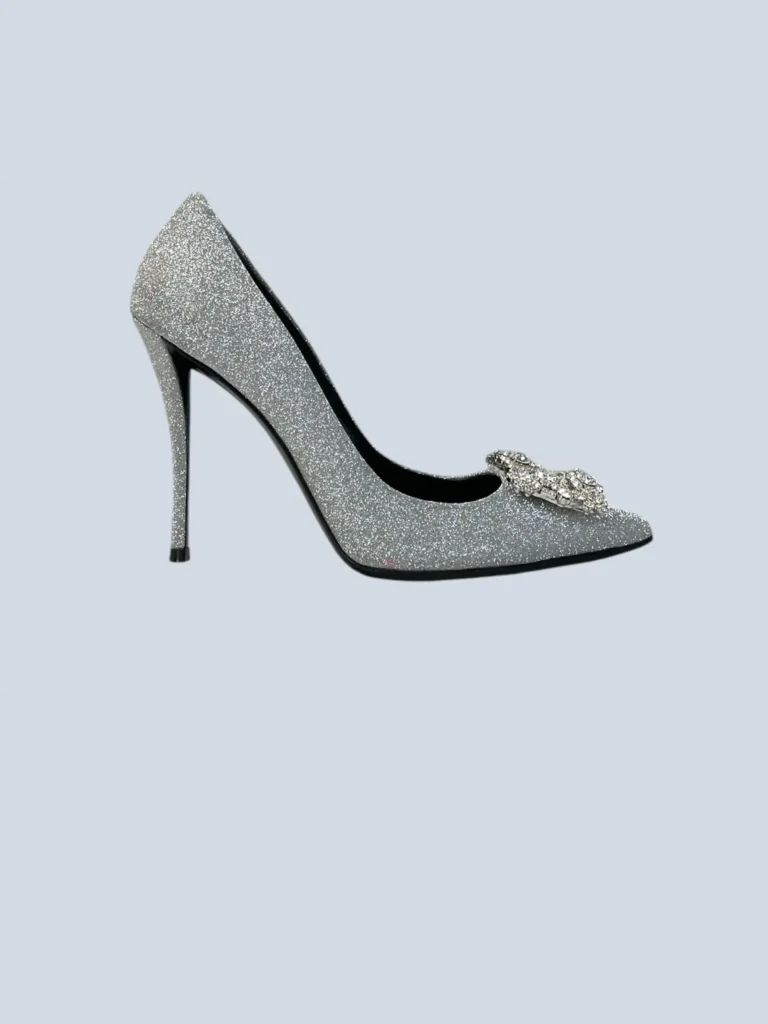 Décolleté Flower Strass in pelle e glitter, 39,5.