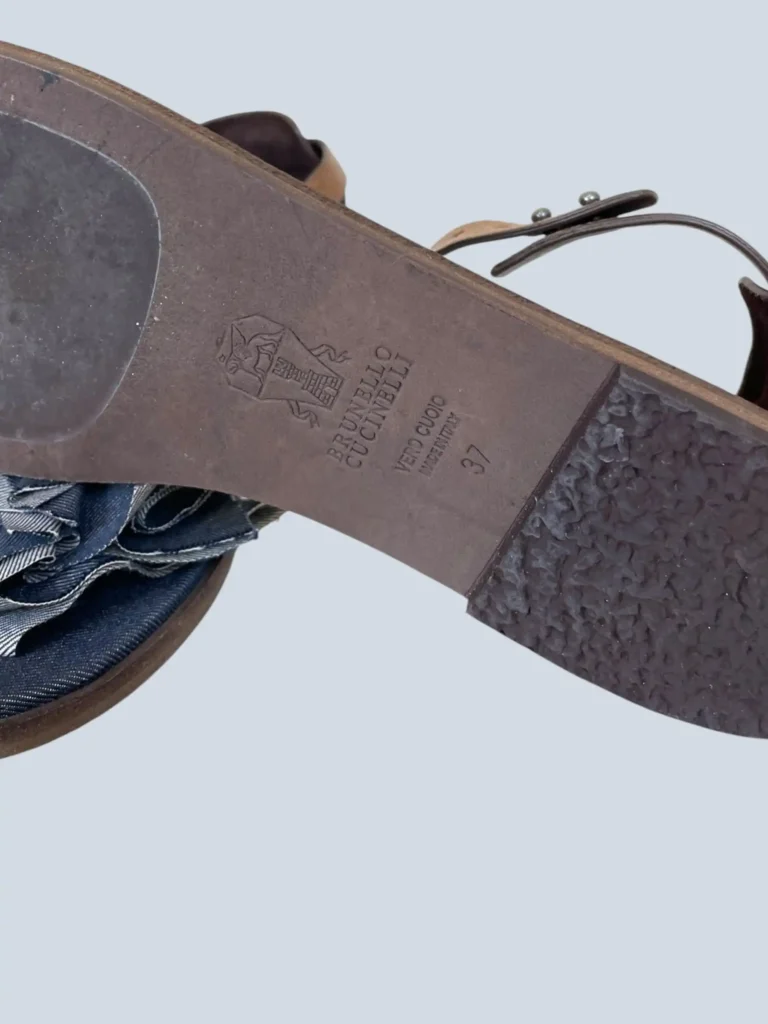 Sandali flat in pelle e denim, 37., foto 6 di 6