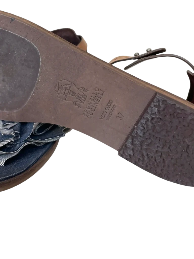 Sandali flat in pelle e denim, 37., foto 6 di 6