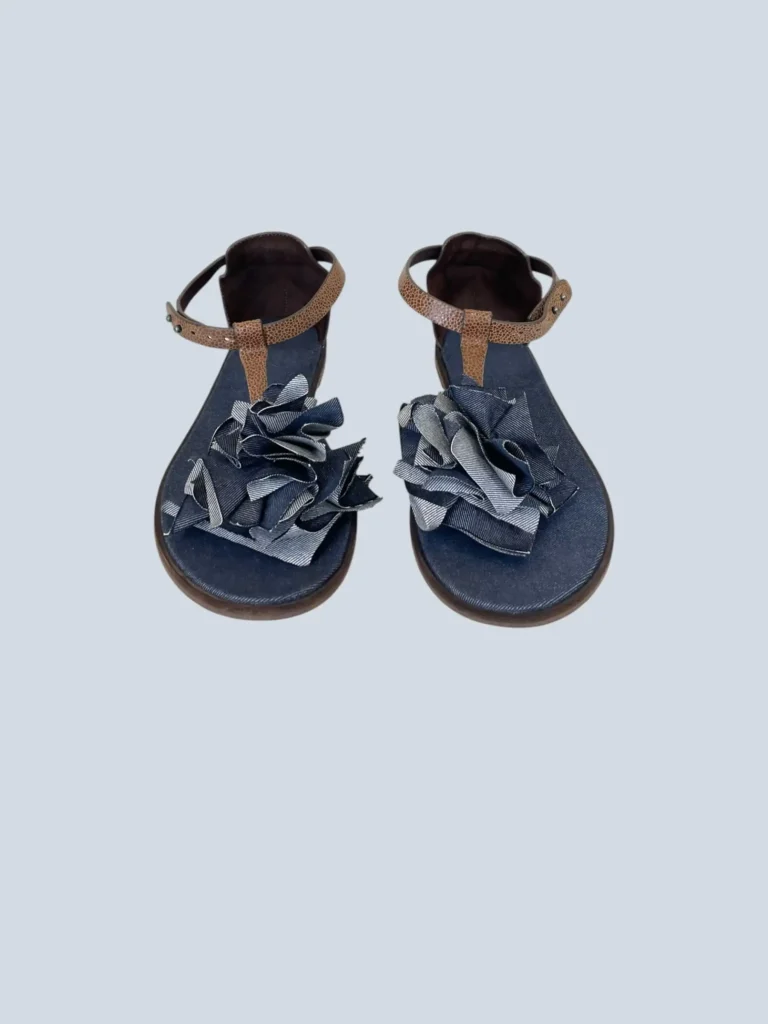 Sandali flat in pelle e denim, 37., foto 3 di 6