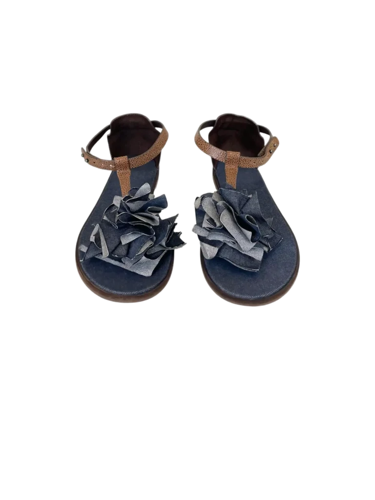 Sandali flat in pelle e denim, 37., foto 3 di 6