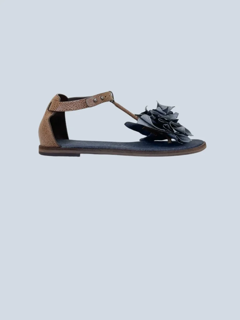 Sandali flat in pelle e denim, 37.