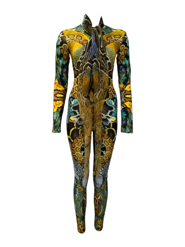 Animal print jumpsuit and scarf, S.