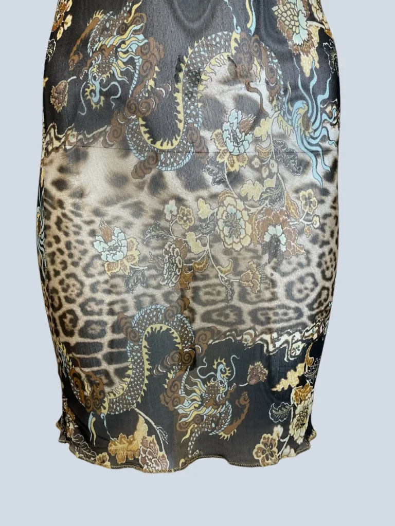 Abito corto in tessuto a rete con motivo chinoiserie animalier, S., foto 4 di 8