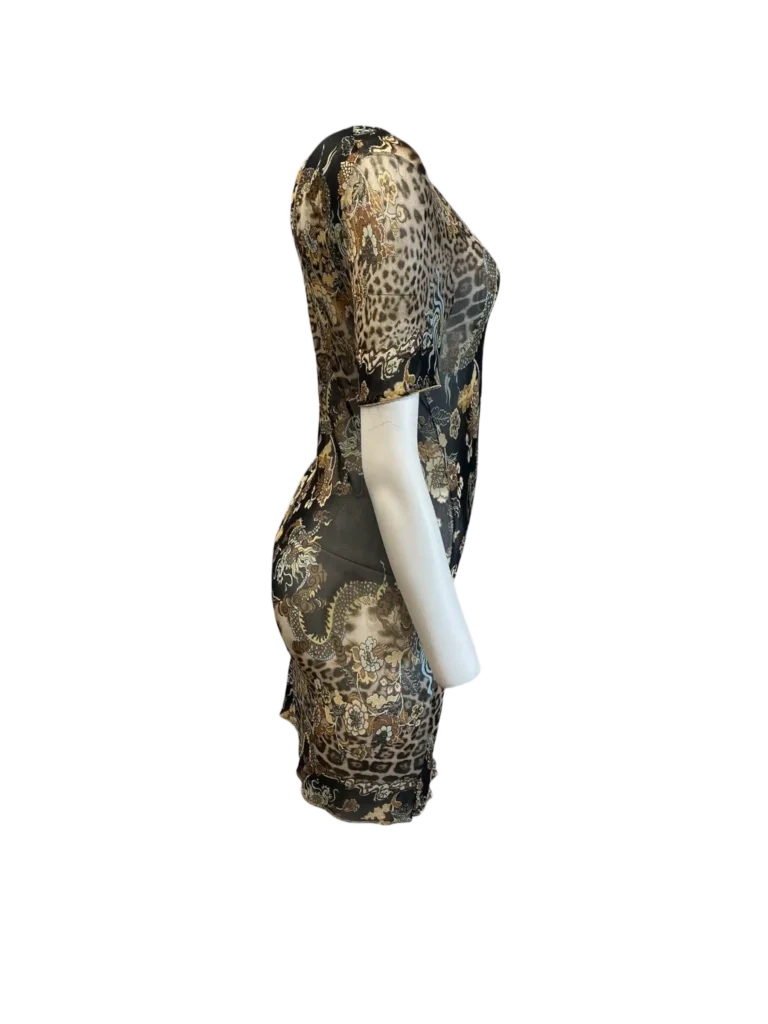 Animalier chinoiserie print mesh mini dress, S., photo 2 of 8