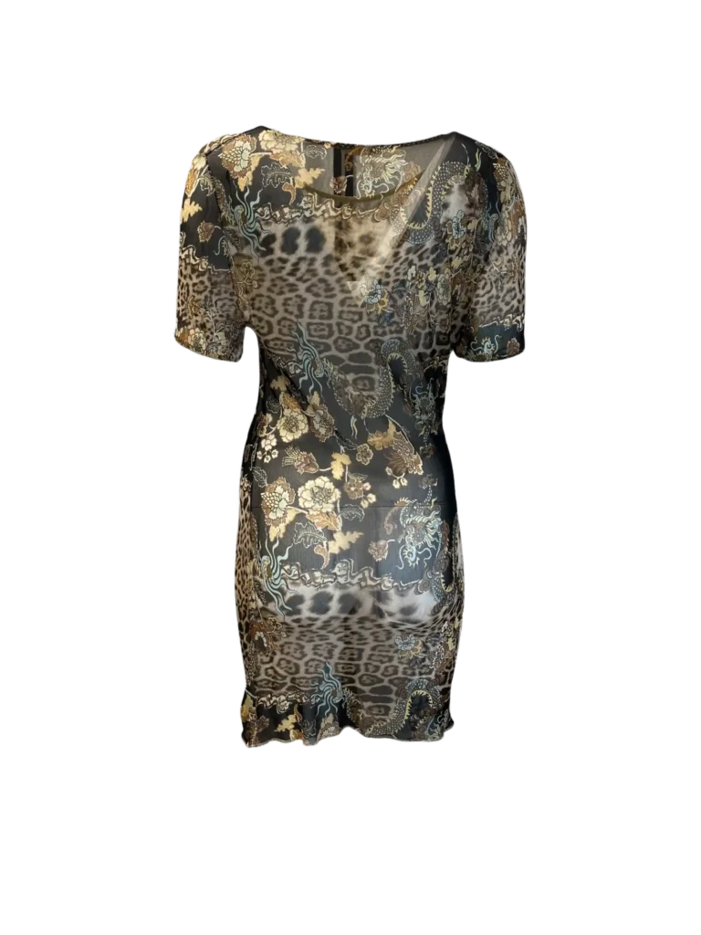 Animalier chinoiserie print mesh mini dress, S., photo 3 of 8