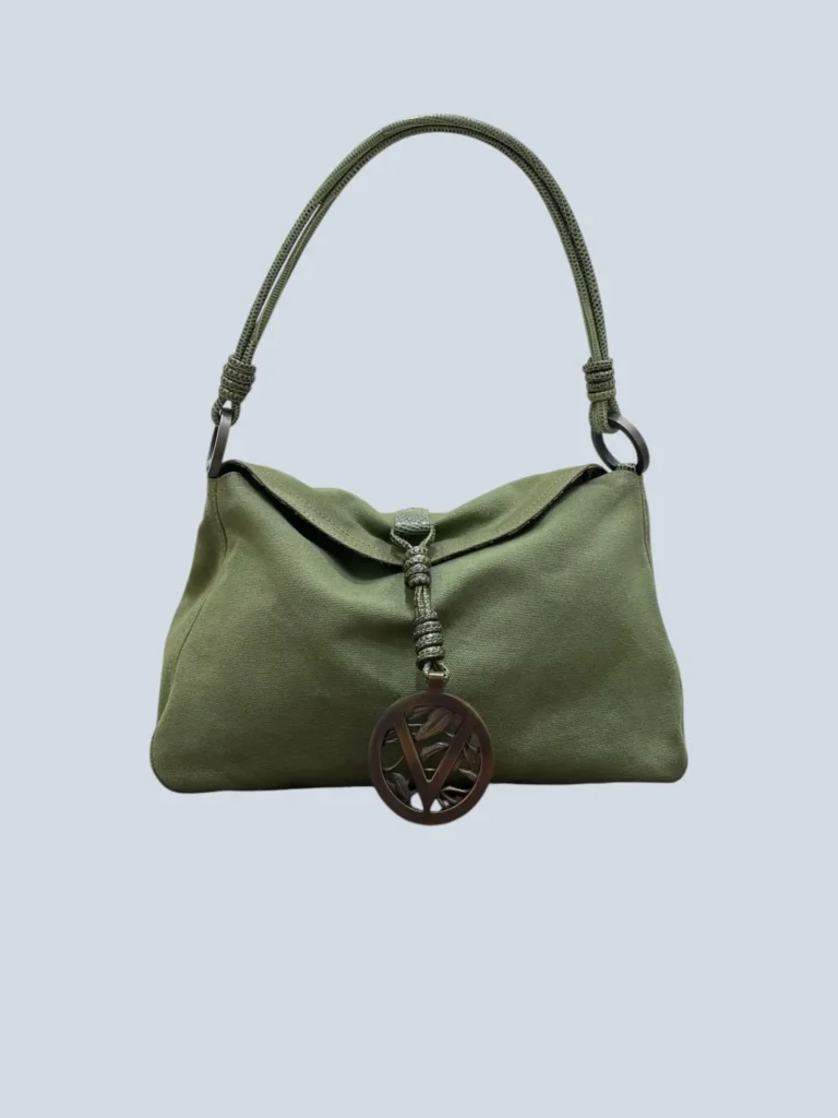 Garavani, borsa a spalla VLogo in canvas e lucertola.