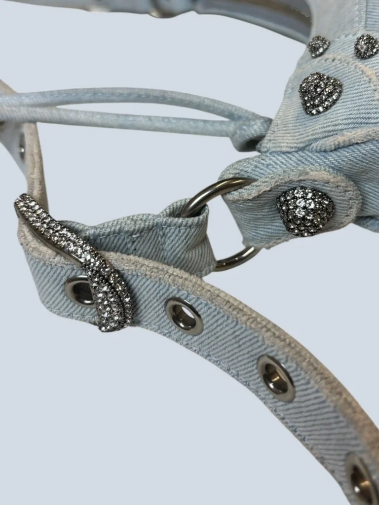 Borsa a spalla Le Cagole XS in denim e strass., foto 8 di 10