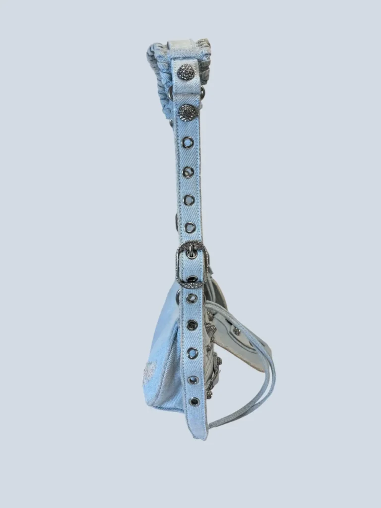 Borsa a spalla Le Cagole XS in denim e strass., foto 3 di 10