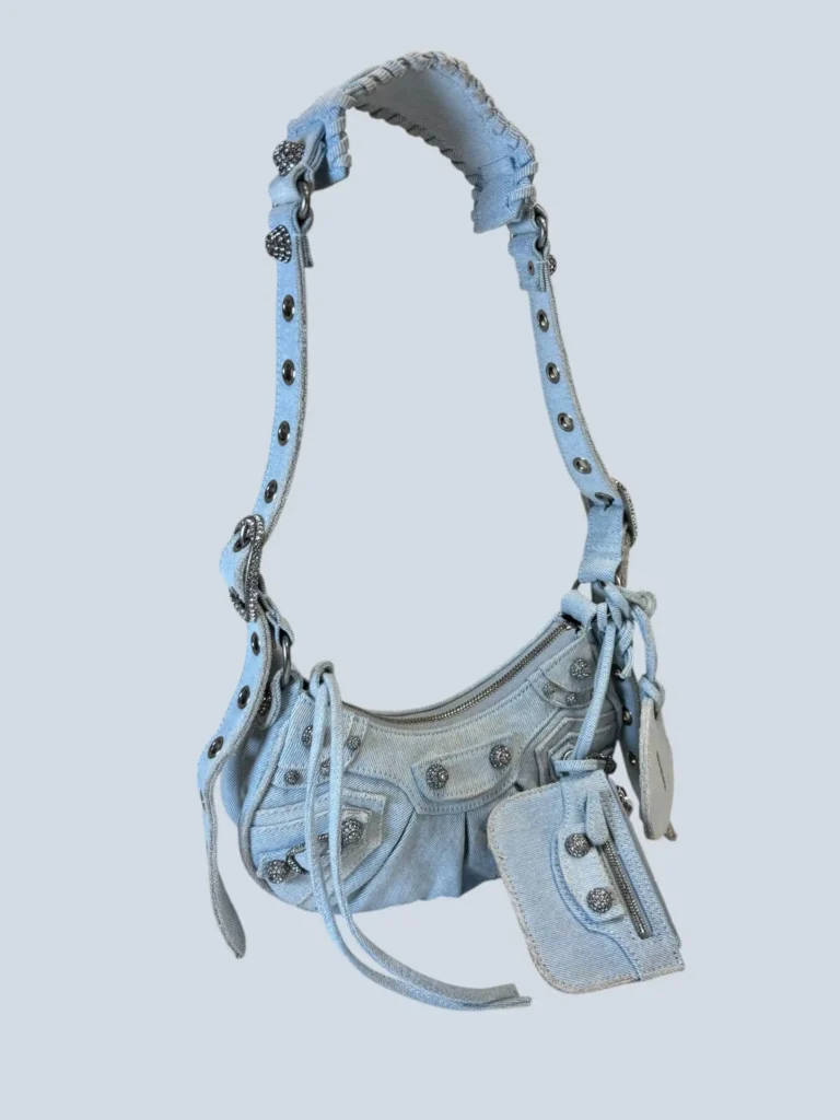 Borsa a spalla Le Cagole XS in denim e strass., foto 2 di 10