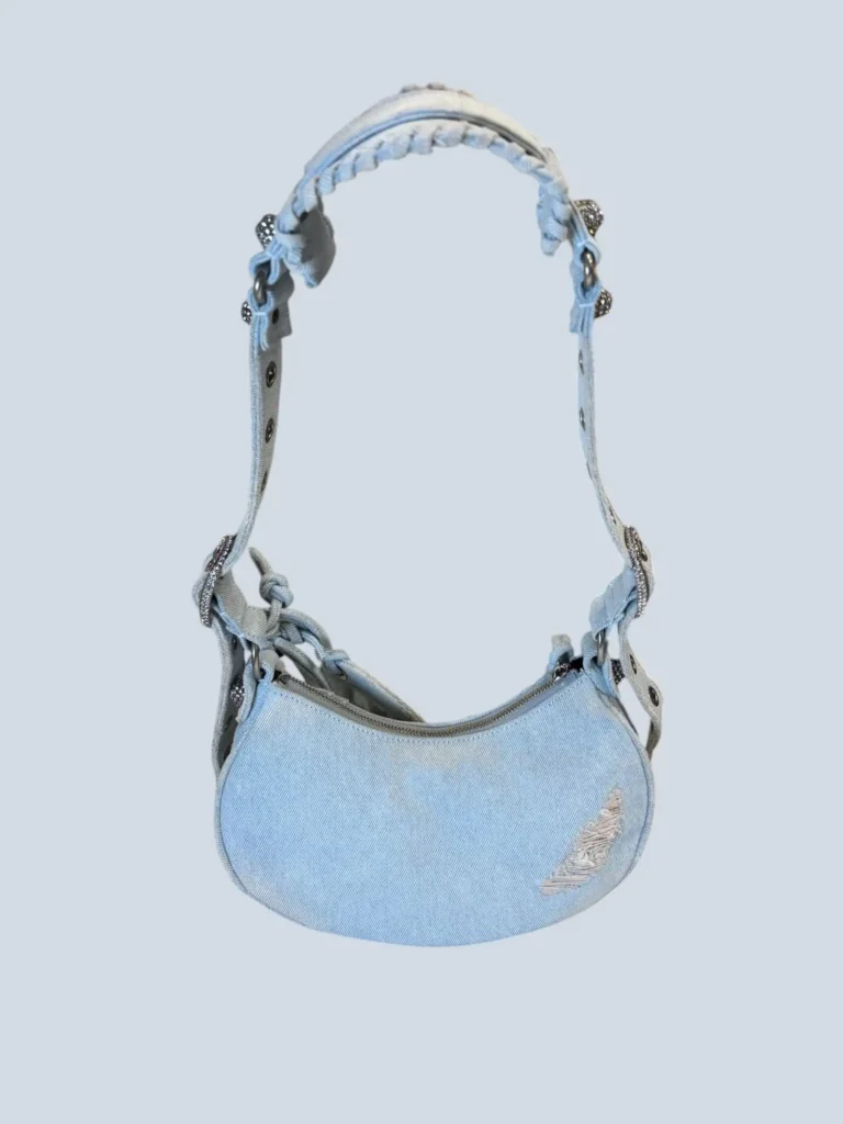 Borsa a spalla Le Cagole XS in denim e strass., foto 4 di 10