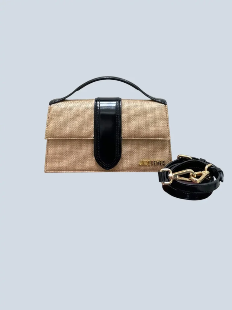 Borsa a tracolla Le Grand Bambino in rafia e pelle.