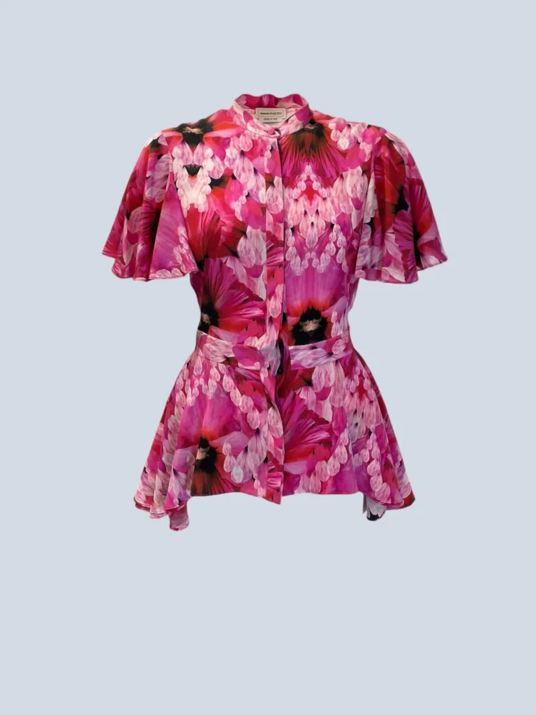 Blusa asimmetrica in seta floreale, 38.