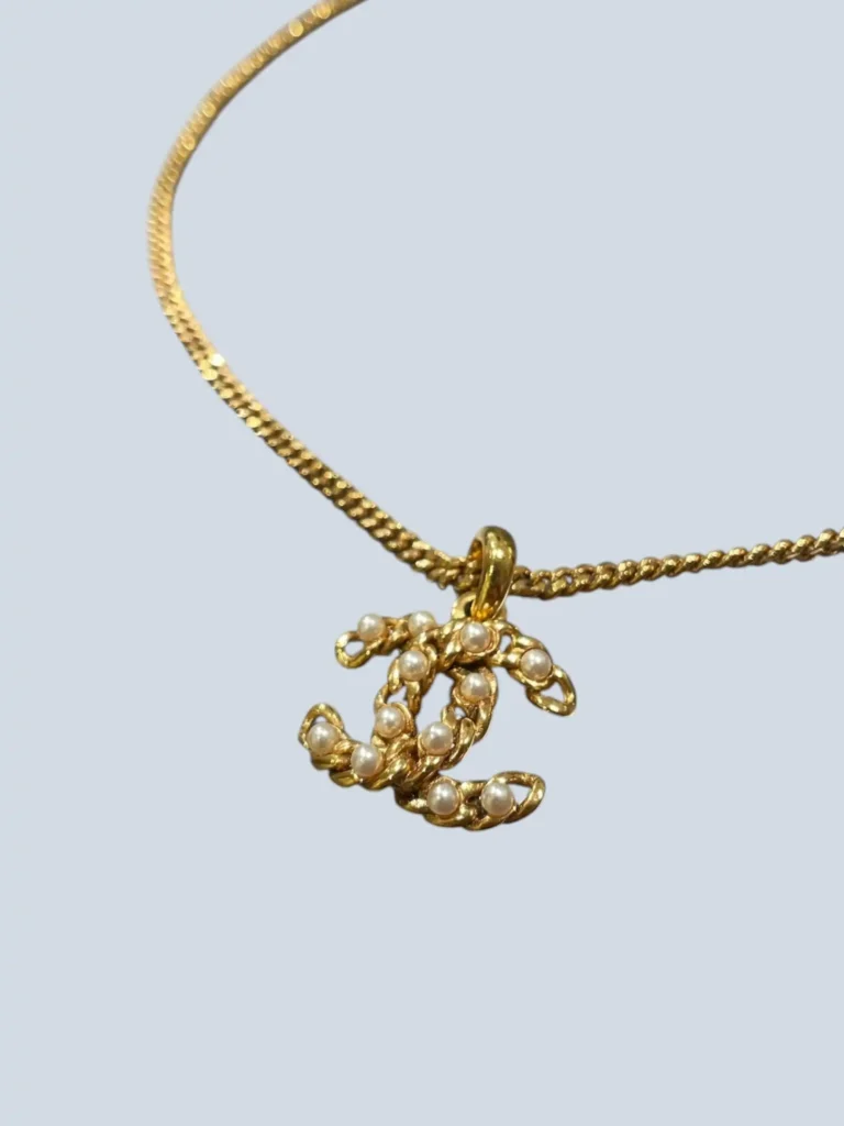 Metal necklace with CC pendant and pearls, photo 3 of 6