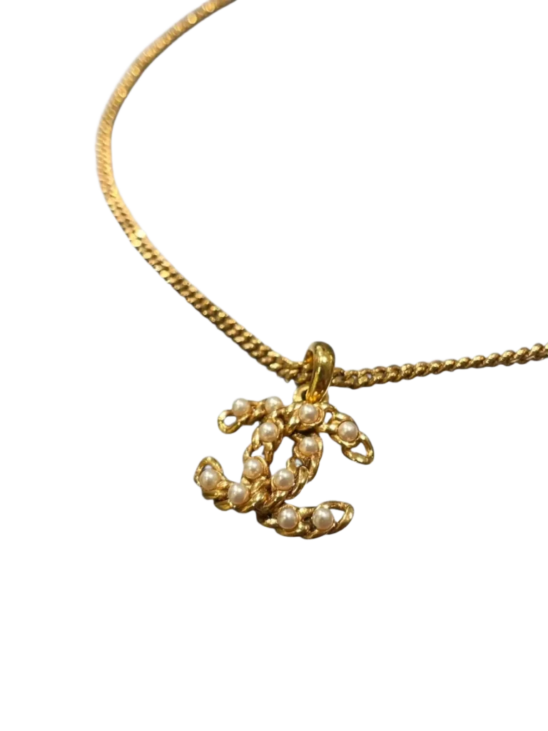 Metal necklace with CC pendant and pearls, photo 3 of 6
