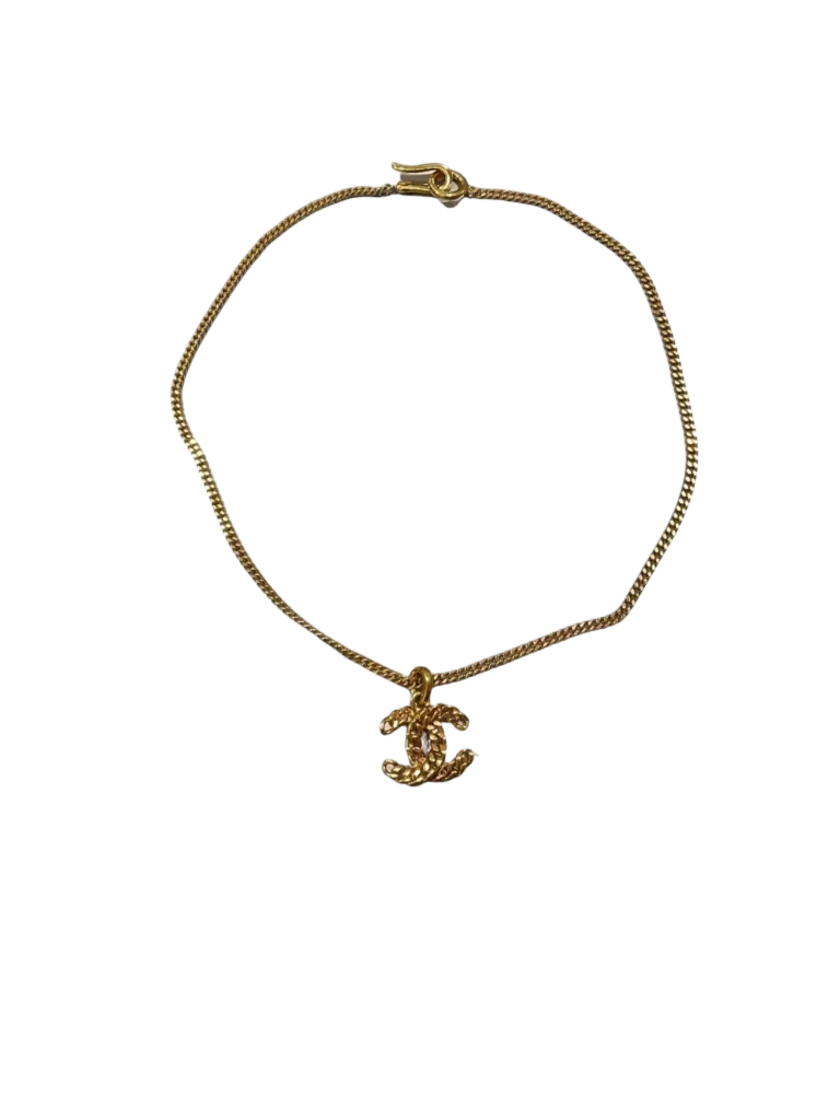 Metal necklace with CC pendant and pearls, photo 2 of 6