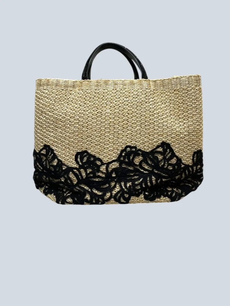 Raffia shopper bag with macramé lace embroidery, photo 5 of 10