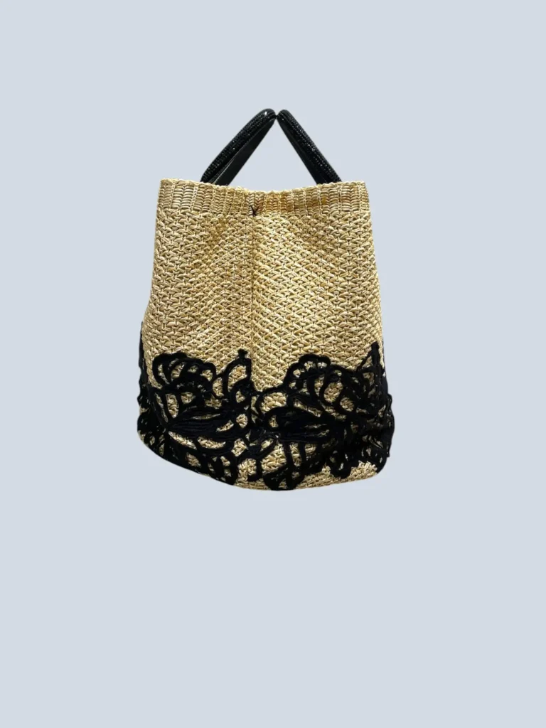 Raffia shopper bag with macramé lace embroidery, photo 4 of 10