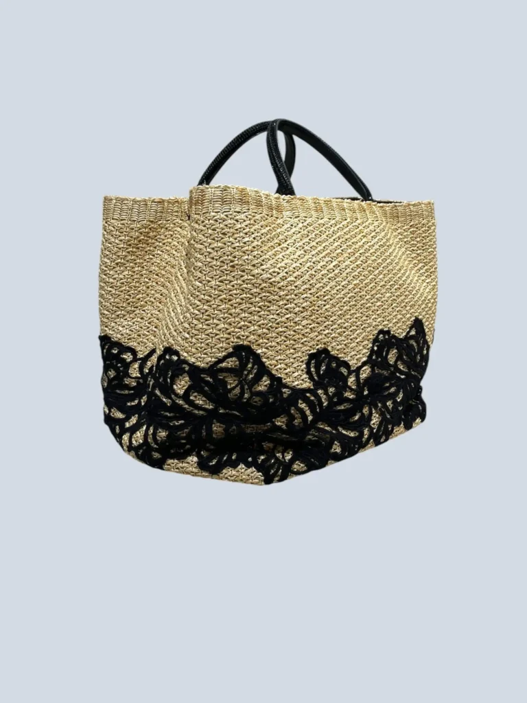 Raffia shopper bag with macramé lace embroidery, photo 3 of 10