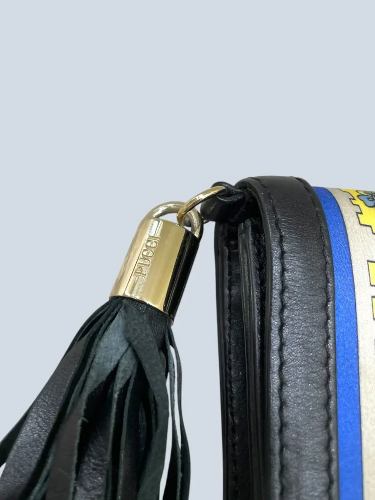 Satin and leather clutch with tassel, photo 6 of 8