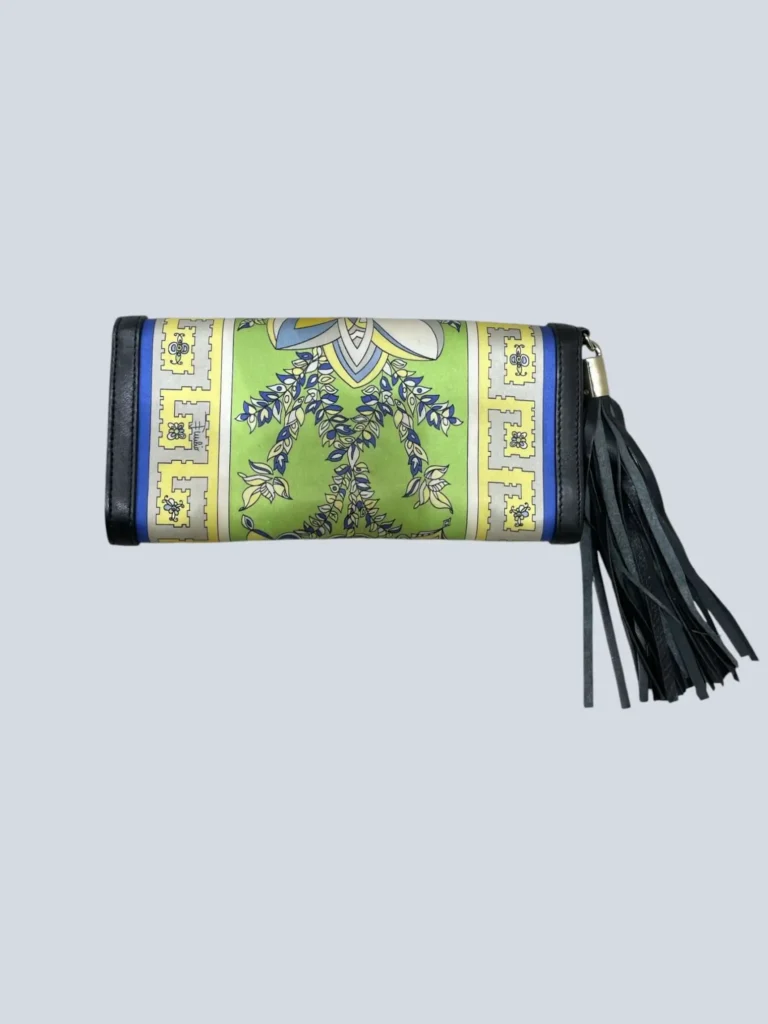 Satin and leather clutch with tassel, photo 2 of 8